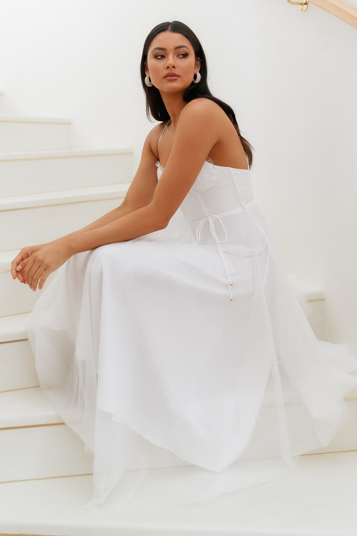 Wandering In The Light Tulle Midi Dress White