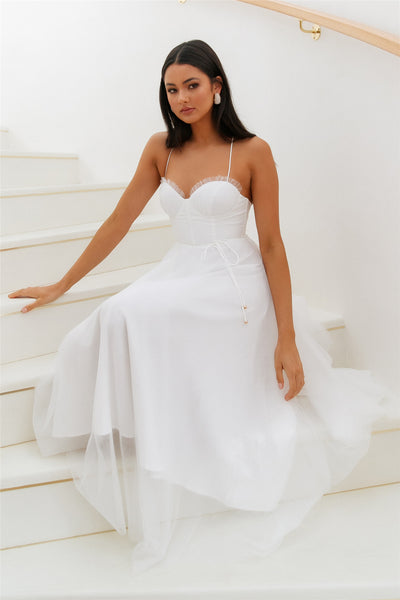 Wandering In The Light Tulle Midi Dress White