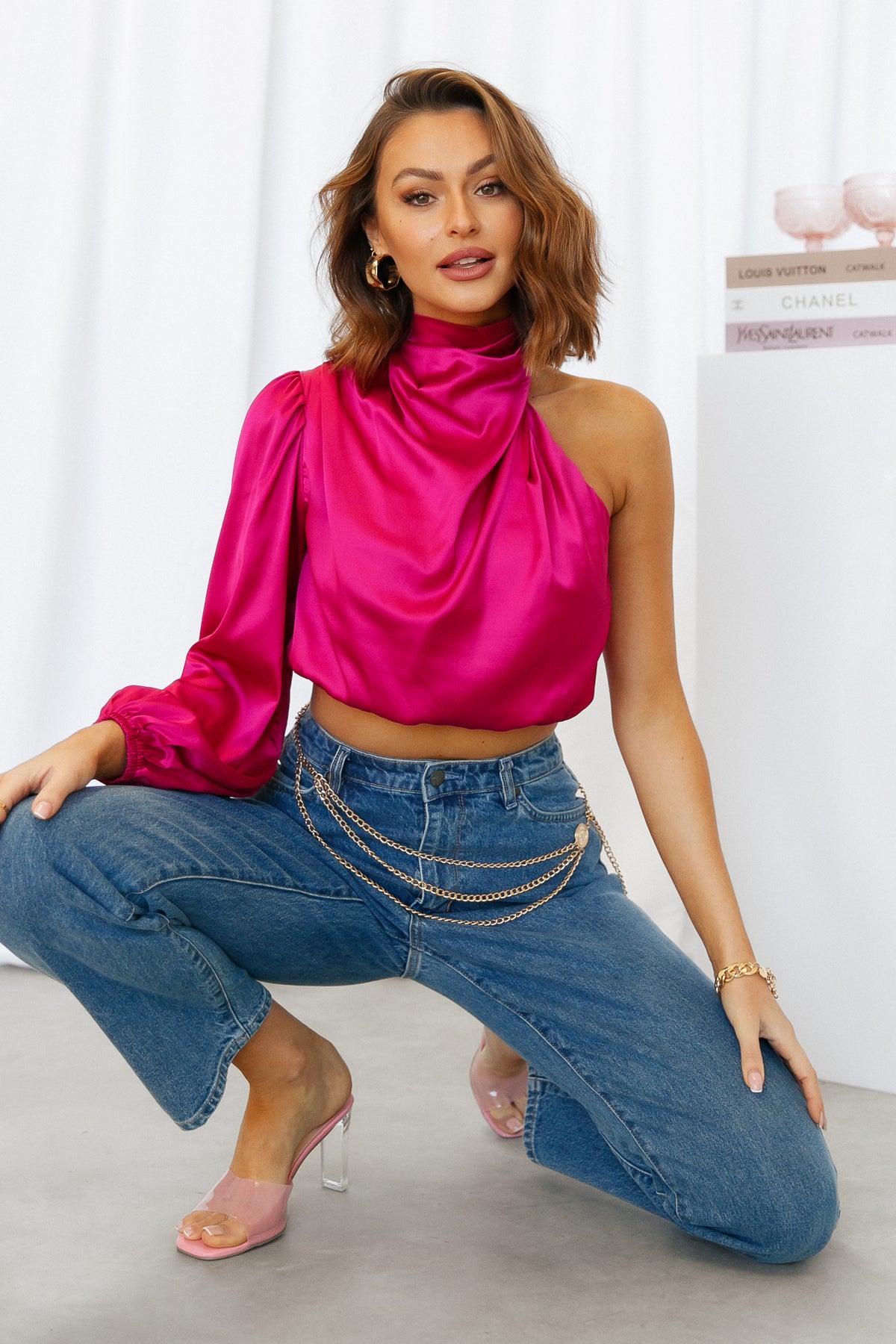 Love Deborah Satin Crop Top Pink