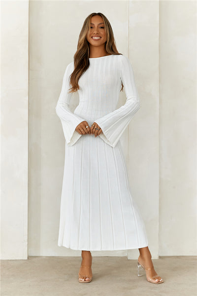 Creating Icons Ribbed Long Sleeve Midi Dress Cream