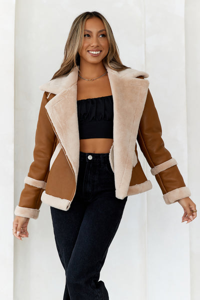 Hot Cocoa Faux Leather Jacket Brown