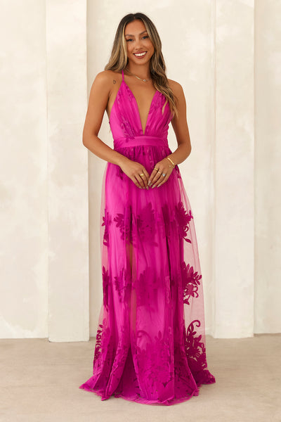 Love Cloud Tulle Maxi Dress Magenta