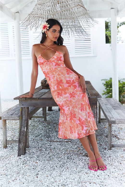 Flowery Wonderland Midi Dress Pink