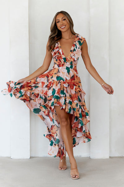 Seasonal Berries High Low Maxi Dress Red