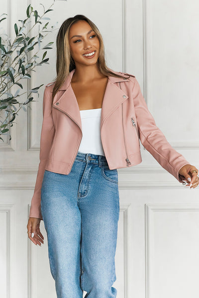 Valley Escape Faux Leather Jacket Pink