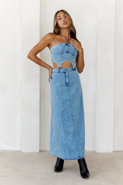 High-Definition Style Midi Skirt Denim