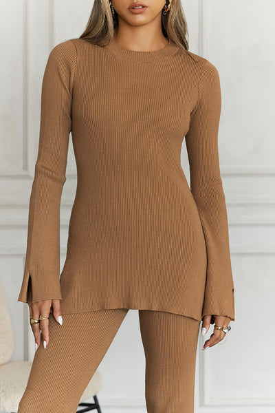 Cosy Holidays Long Sleeve Ribbed Top Brown