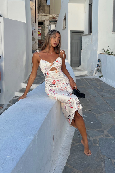 HELLO MOLLY Delicate Bloom Satin Midi Dress White