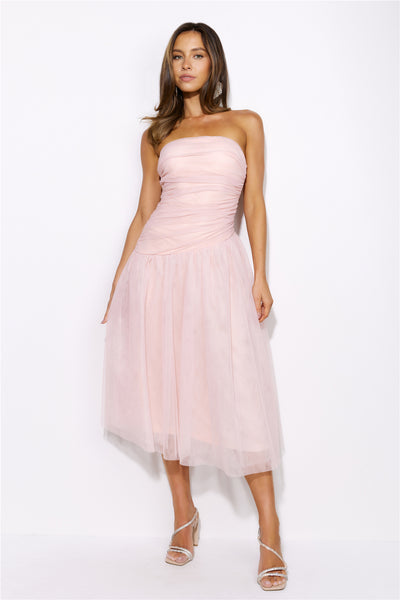 Glass Castle Tulle Midi Dress Pink