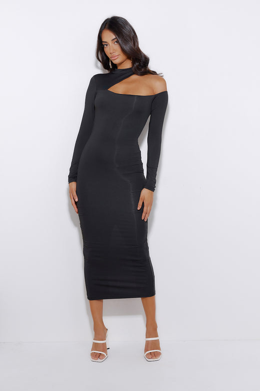 Late But Fashionable Midi Dress Black