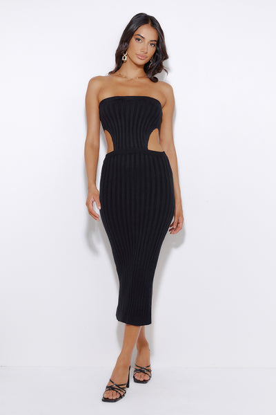 Everyday Style Ribbed Midi Dress Black