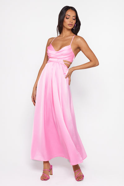 Reveal Your Mind Satin Midi Dress Pink