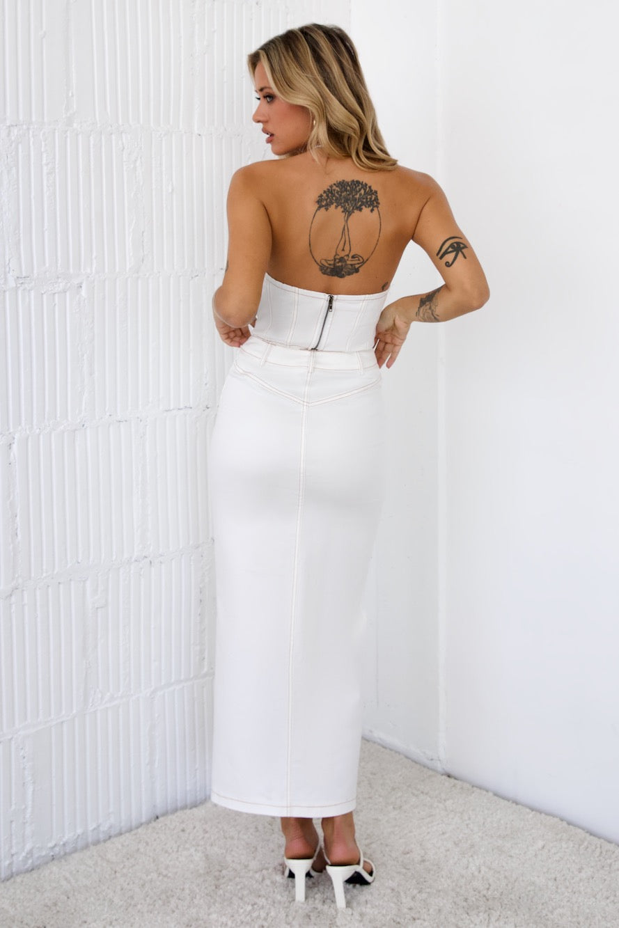 Trendsetter's Diary Denim Crop Top White