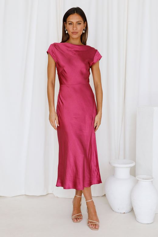 Get In Formation Satin Midi Dress Pink