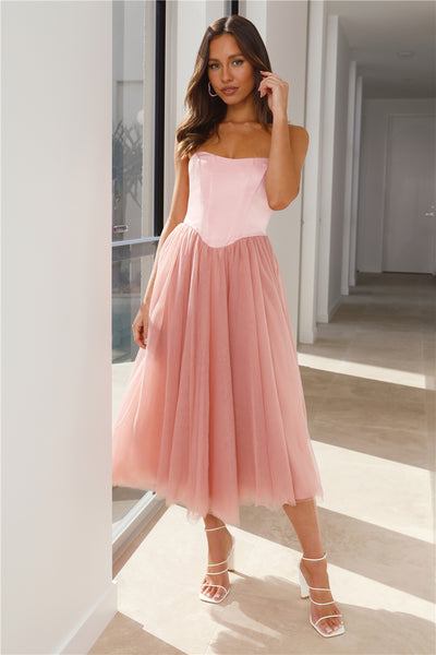 Castle Ballroom Satin Tulle Maxi Dress Pink