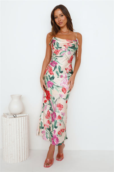 Let Love Bloom Satin Maxi Dress Print