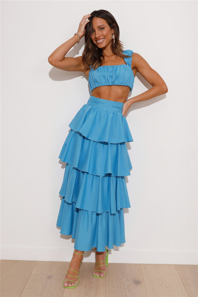 Hour To Shine Midi Skirt Blue