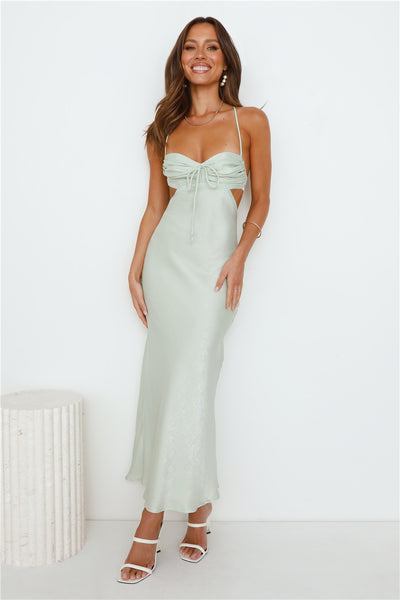 Magic In Her Vibe Satin Maxi Dress Sage