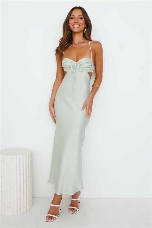 Magic In Her Vibe Satin Maxi Dress Sage