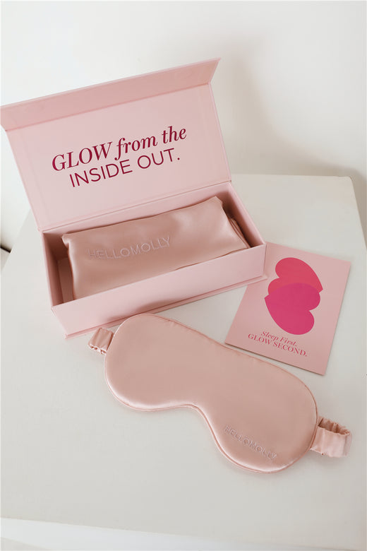 HELLO MOLLY Sweet Dreams Eye Mask And Pillowcase Silk Set Pink