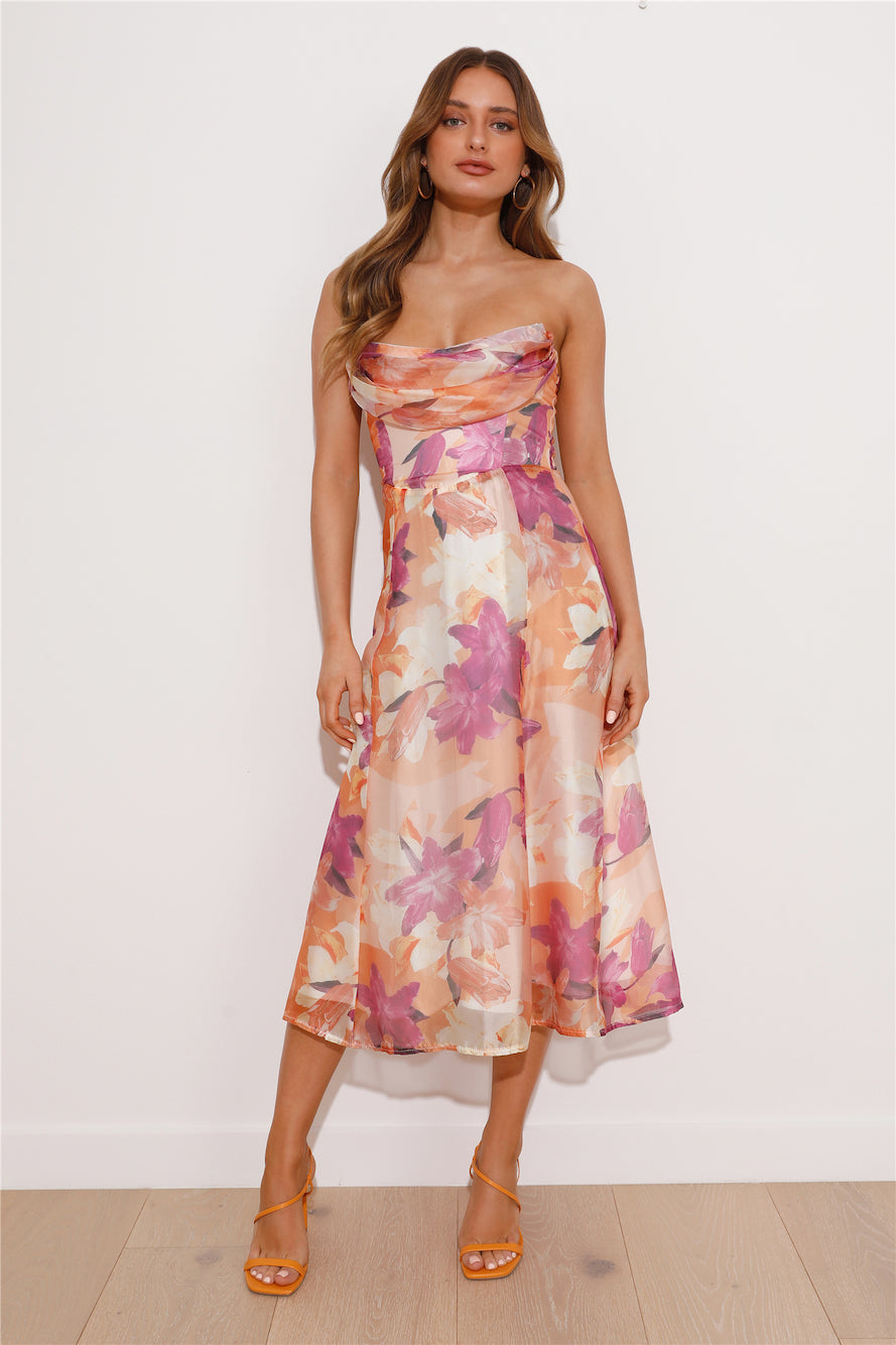 Fancy Party Midi Dress Orange