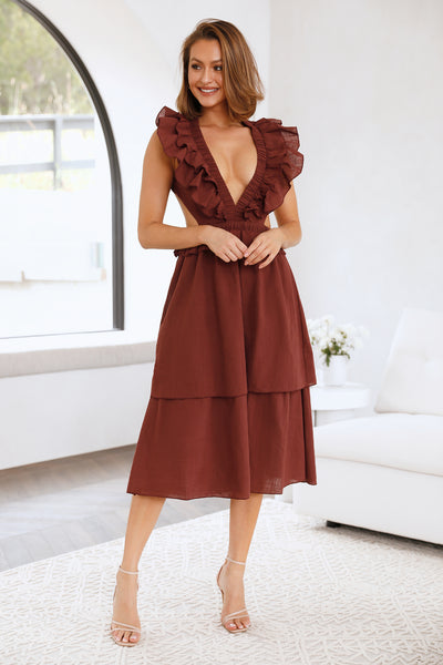 Dive Into Love Midi Dress Brown