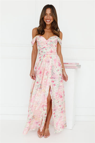 Lilly Loves Off Shoulder Maxi Dress Pink