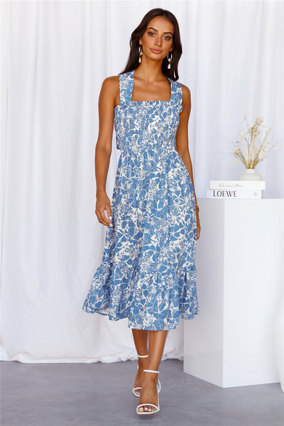 Flourishin Babe Midi Dress Blue