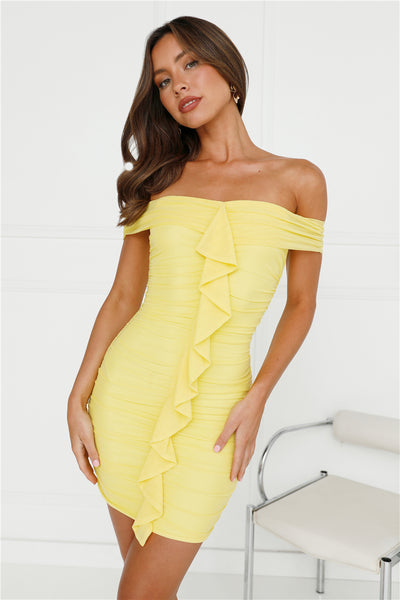 Darcy Doll Off Shoulder Mesh Mini Dress Yellow