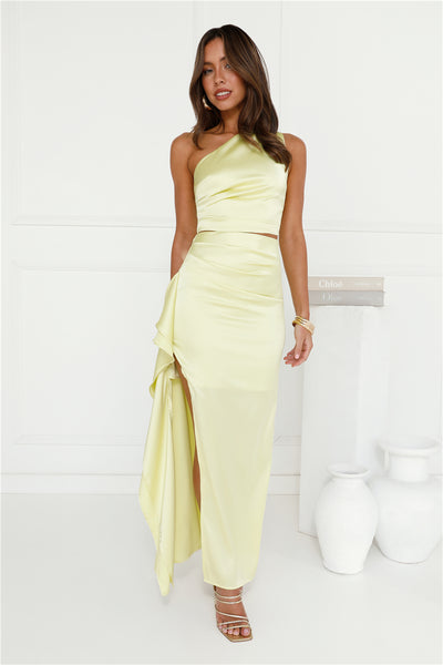 Beauty In The Spotlight Satin Maxi Skirt Lime