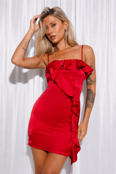 Bright Bling Satin Mini Dress Red