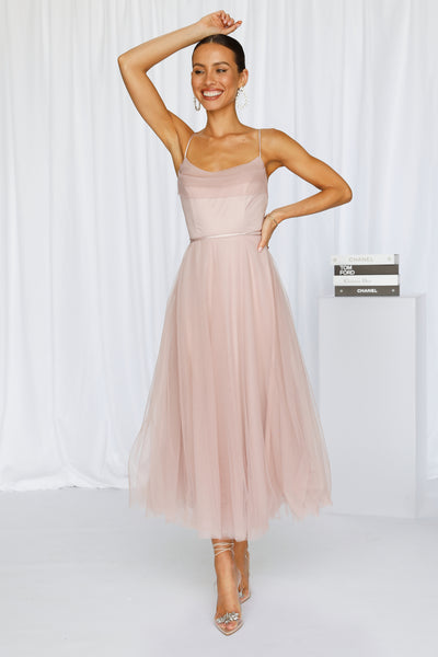 Signal My Way Tulle Midi Dress Rose