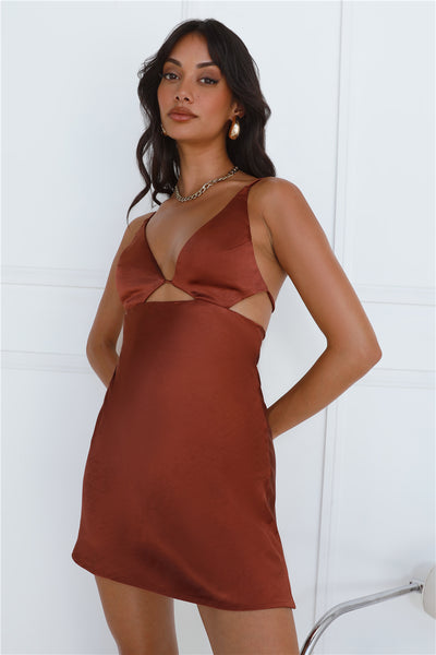 Silky Delight Satin Mini Dress Rust