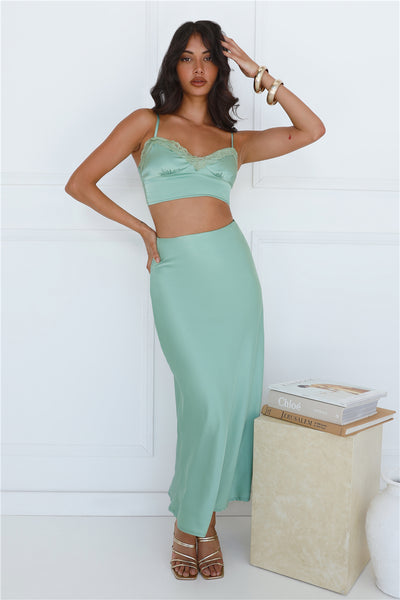 Forest Secrets Satin Maxi Skirt Green