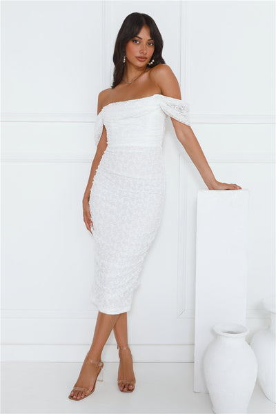 Perfect Girl Off Shoulder Mesh Midi Dress White