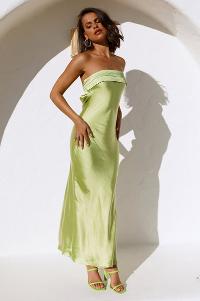 Run To The Top Satin Maxi Dress Green