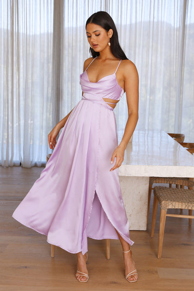 Early Mornings Satin Maxi Dress Light Purple