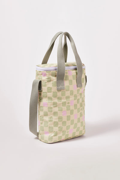SUNNYLIFE Drinks Cooler Bag Checkerboard Cream Sage