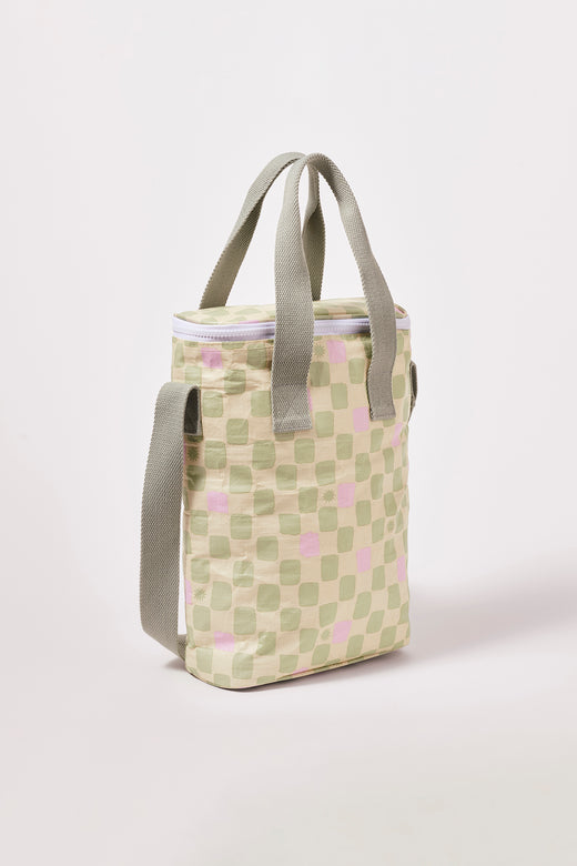 SUNNYLIFE Drinks Cooler Bag Checkerboard Cream Sage
