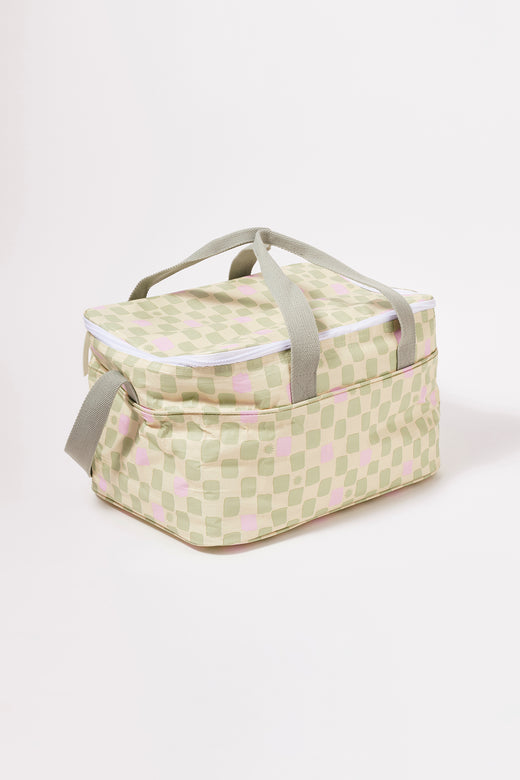 SUNNYLIFE Large Cooler Bag Checkerboard Cream Sage