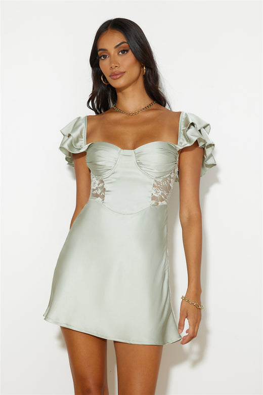 Dance With You Satin Mini Dress Sage