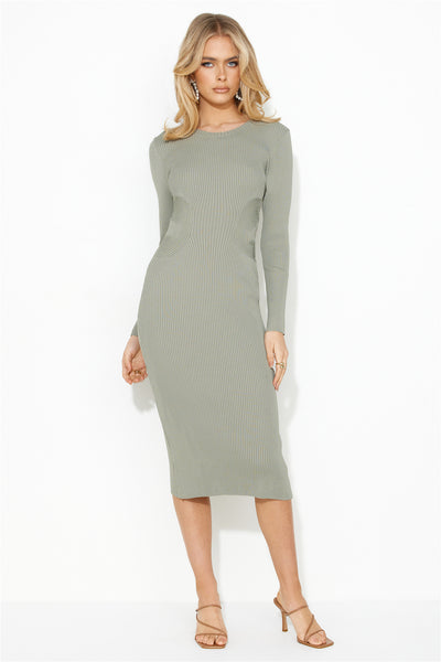 Own Me Ribbed Midi Dress Khaki