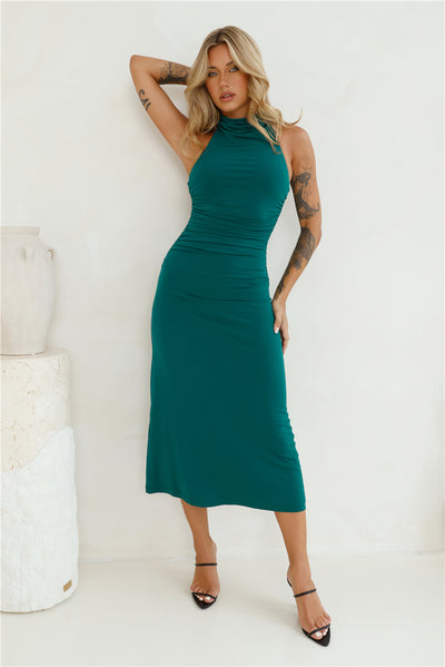 Original Fashionista High Neck Maxi Dress Forest Green