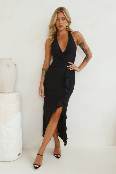 Find Me In Paradise Mesh Halter Maxi Dress Black