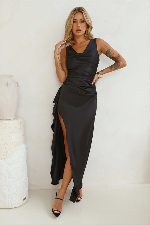 Stars Of Luxury Satin Maxi Dress Black
