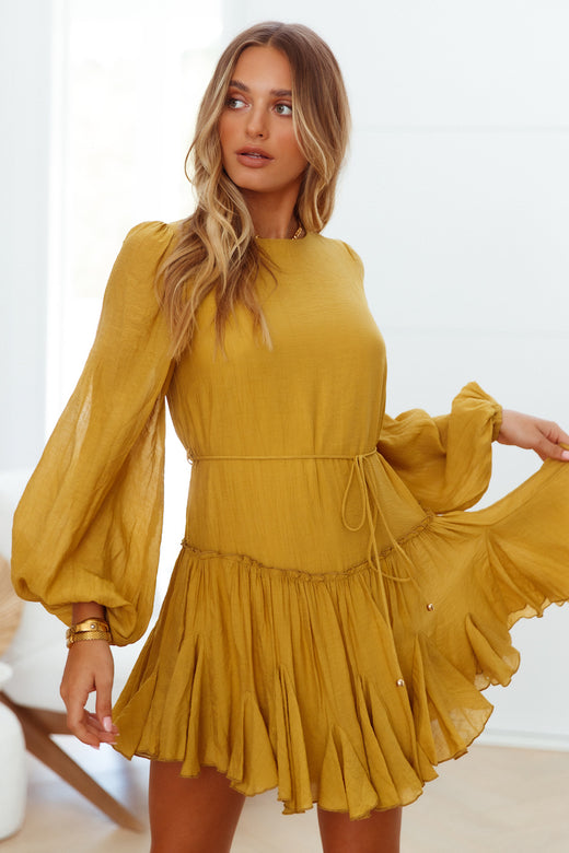 Once In A Blue Moon Dress Mustard